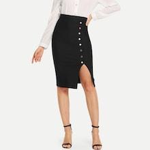 Romwe Single Breasted Split Skirt