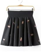Romwe Embroidered Flare Black Skirt