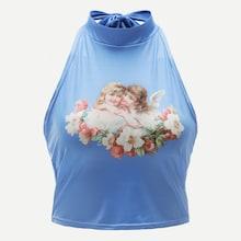 Romwe Angel Print Halter Top