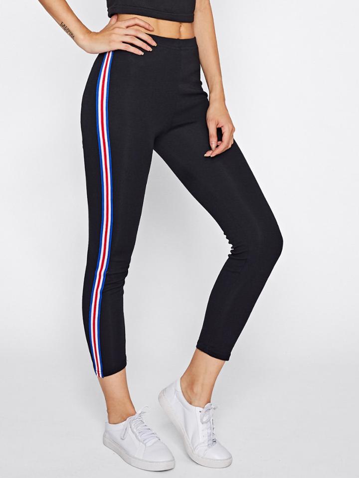 Romwe Contrast Striped Side Leggings
