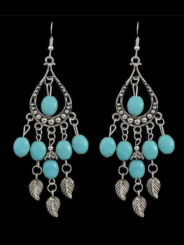 Romwe Vintage Imitation Turquoise Beads Chandelier Earrings