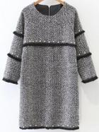 Romwe Grey Fringe Trim Beading Raglan Sleeve Dress