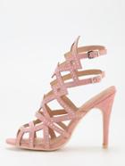 Romwe Faux Suede Caged Studded Sandals - Pink