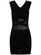 Romwe V Neck Contrast Mesh Bodycon Black Dress