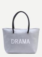 Romwe Grey Letter Embroidered Braided Handle Shopper Bag