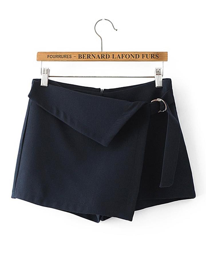 Romwe Fold Over Skirt Shorts With Buckle