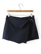Romwe Fold Over Skirt Shorts With Buckle