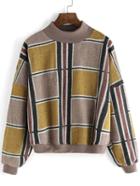 Romwe Crew Neck Plaid Color-block Jumper