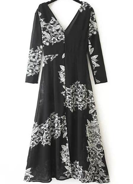 Romwe V Neck Backless Floral Dress