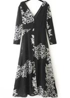 Romwe V Neck Backless Floral Dress