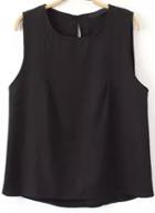 Romwe Round Neck Chiffon Black Vest