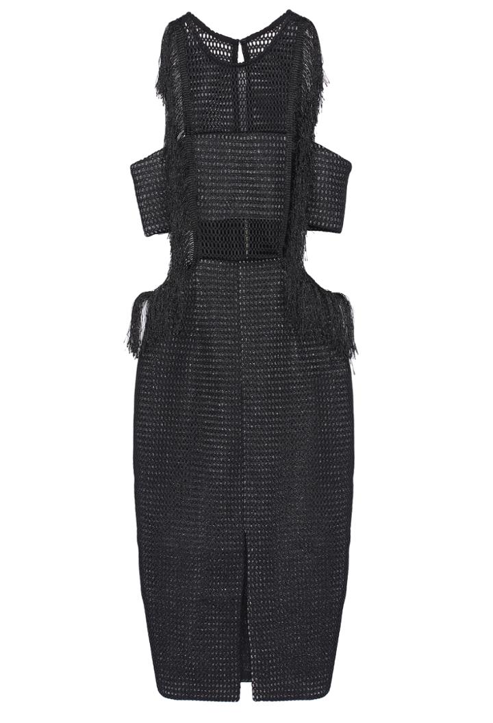 Romwe Backless Fringe Split Black Dress