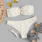 Romwe Wood Ring Linked Bandeau With High Cut Bikini Set