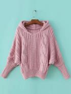 Romwe Pink Cable Knit Hooded Sweater