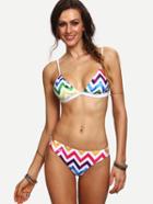 Romwe Colorful Chevron Print Bikini Set