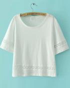 Romwe White Round Neck Hollow Embroidered T-shirt