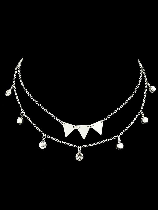 Romwe Silver Ethnic Multi-layer Choker Necklace