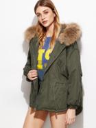 Romwe Dip Hem Drawstring Hooded Coat With Faux Fur Trim