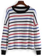 Romwe Round Neck Striped Color Sweatshirt