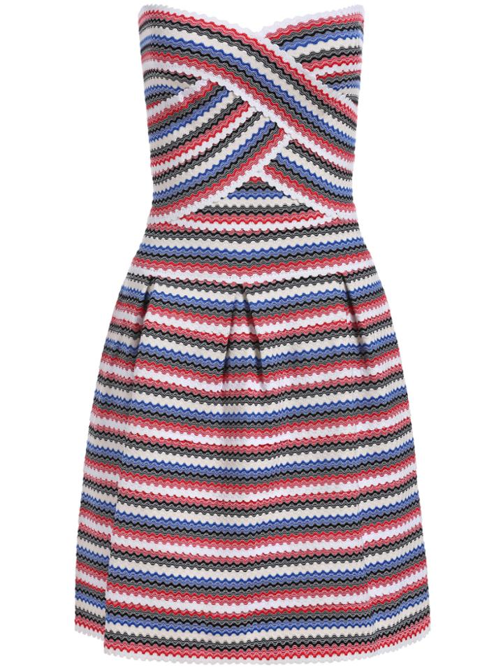 Romwe Strapless Striped With Zipper Dress