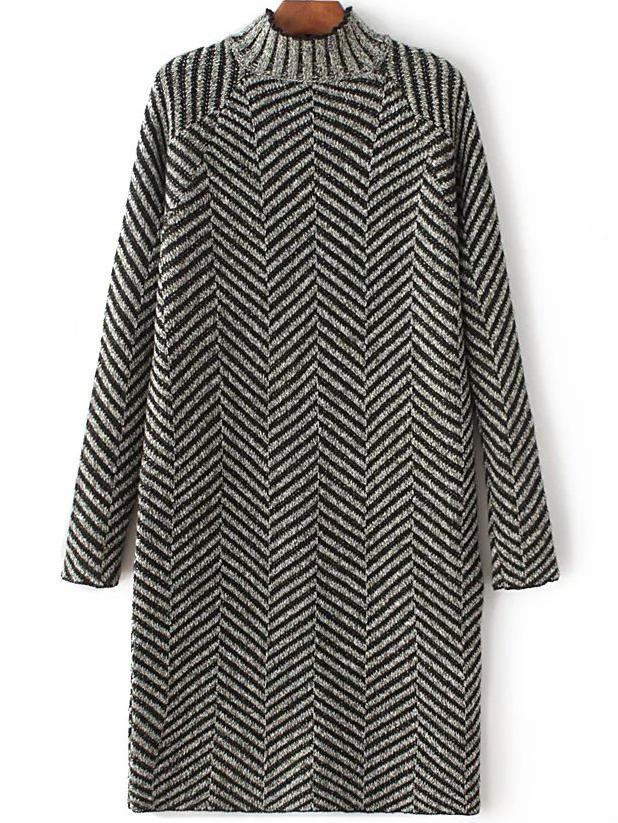 Romwe Black Mock Neck Raglan Sleeve Sweater Dress