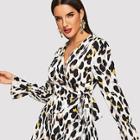 Romwe Flounce Sleeve Leopard Print Dress