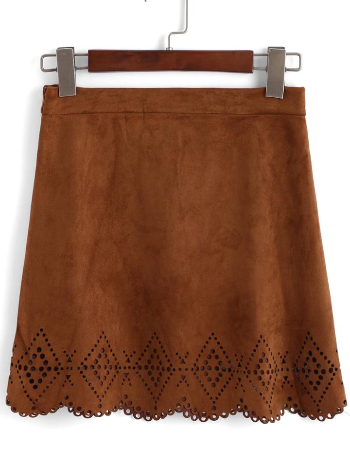 Romwe Scalloped Hem Hollow Skirt