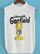 Romwe Stand Collar Garfield Print Tank Top