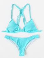 Romwe Woven Strap Cross Back Bikini Set