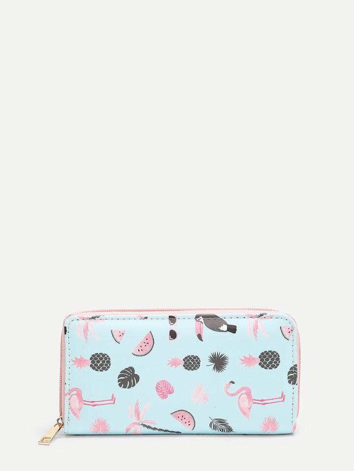 Romwe Flamingo & Fruit Print Pu Purse