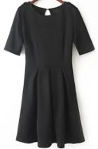 Romwe Round Neck Epaulet Pleated Black Dress