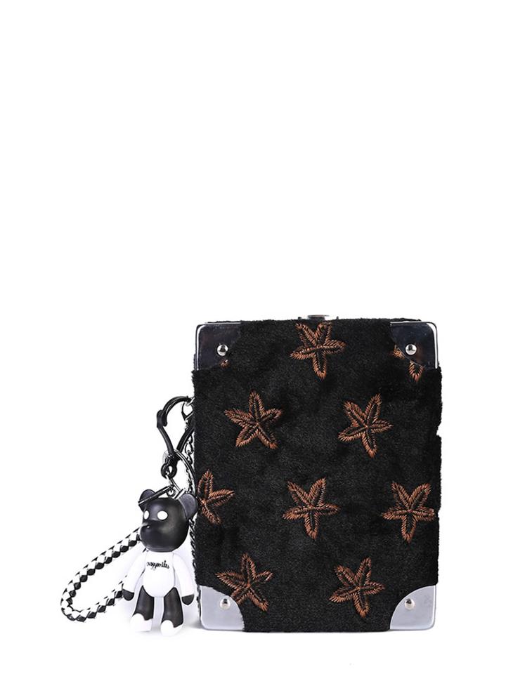 Romwe Star Embroidery Faux Fur Chain Shoulder Bag