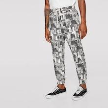 Romwe Guys Distressed Print Elastic Hem Pants