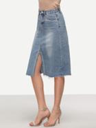 Romwe Blue Denim Split Front Midi Skirt