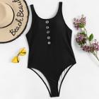 Romwe Button Decorated Tank One Piece Swimwear