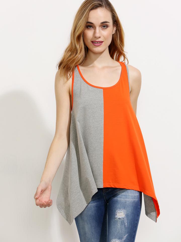 Romwe Colorblock Scoop Neck Back Tank Top