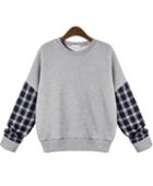 Romwe Grey Sweatshirt With Plaid Batwing Sleeve