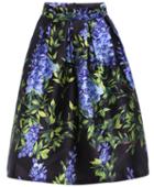 Romwe Floral Leaves Print Midi Skirt