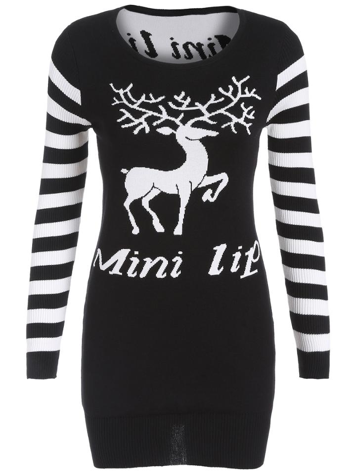 Romwe Deer Patterned Bodycon Sweater Dress
