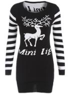 Romwe Deer Patterned Bodycon Sweater Dress