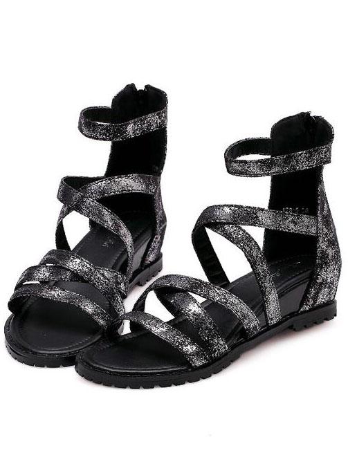Romwe Silver Crisscross Straps Sandals