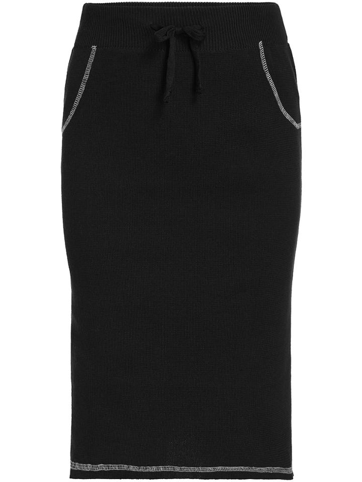 Romwe Drawstring Knit Bodycon Black Skirt