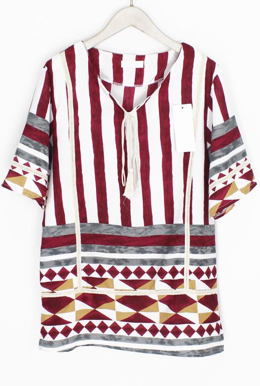 Romwe V Neck Vertical Striped Red Dress