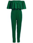 Romwe Strapless Ruffle Slim Green Jumpsuit