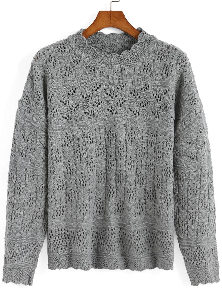 Romwe Crochet Hollow Grey Sweater