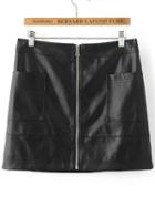 Romwe Black Zipper Up Pu Mini Skirt