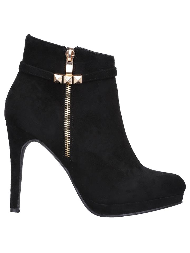 Romwe Black High Heel Zipper Boots