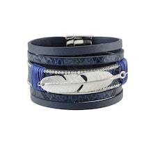 Romwe Multilayer Rhinestone & Feather Pu Bracelet