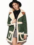 Romwe Contrast Pu Leather Trim Shearling Sheepskin Suede Coat