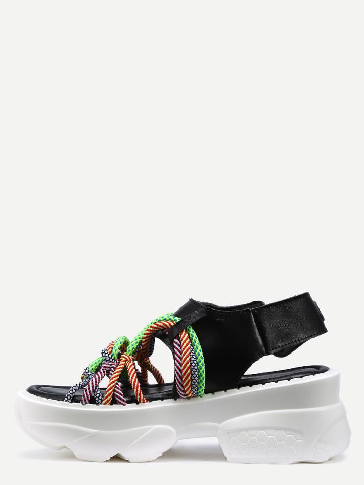 Romwe Black Braided Platform Sandals